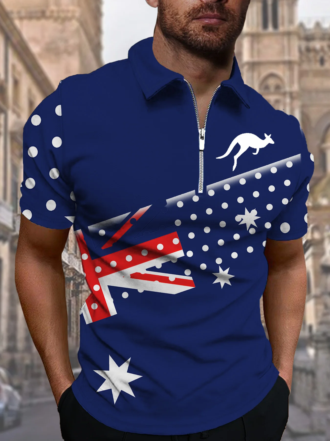 

Men's Fashion 3D Digital Printed Zipper Polo Shirt Summer Comfortable Casual Style Geometric Pattern Short Sleeve