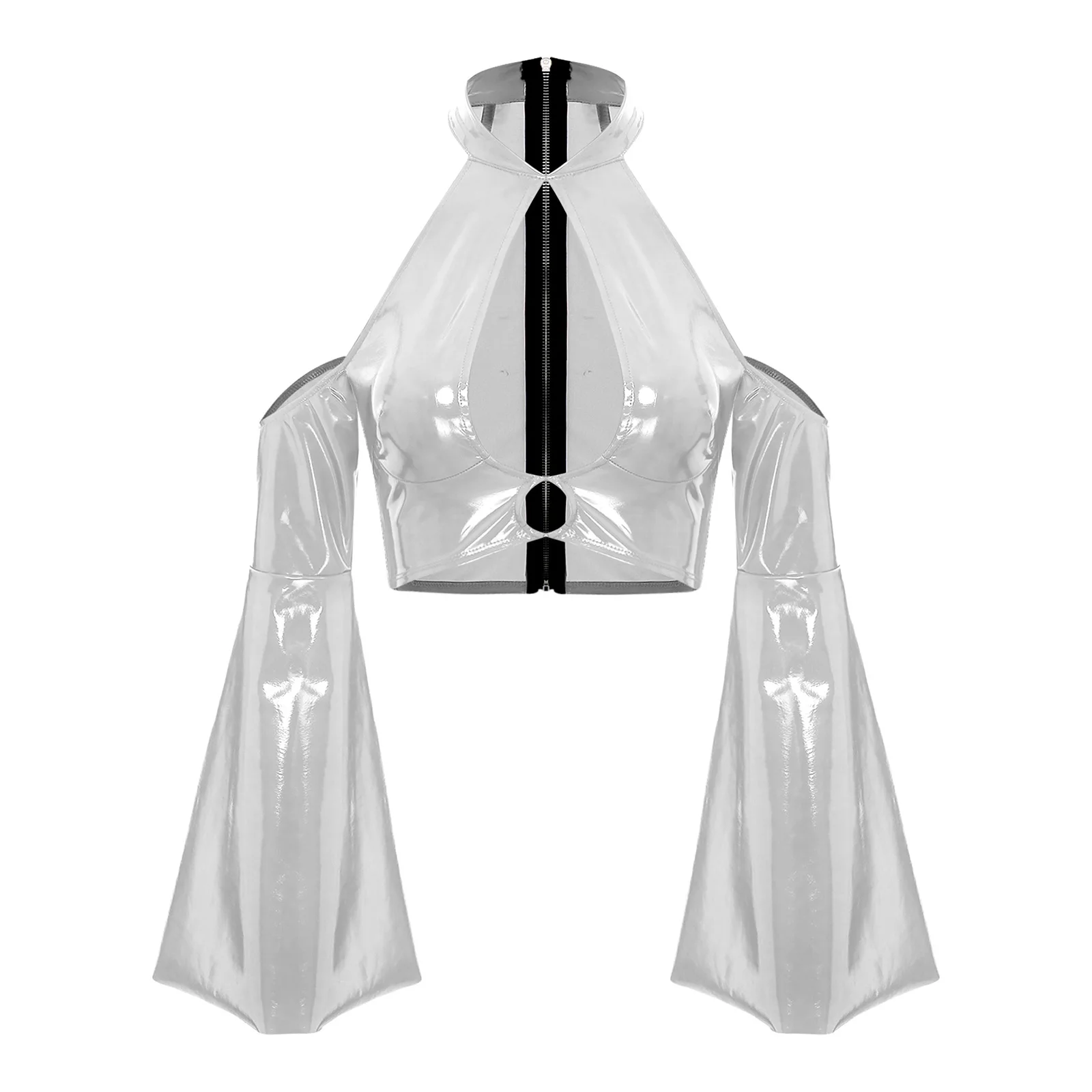 

Adult Women Lingerie Cutout Mini Tops PU Leather Shiny Chest Hollow Out Crop Tops for Raves Party Club Dance Erotic Nightwear