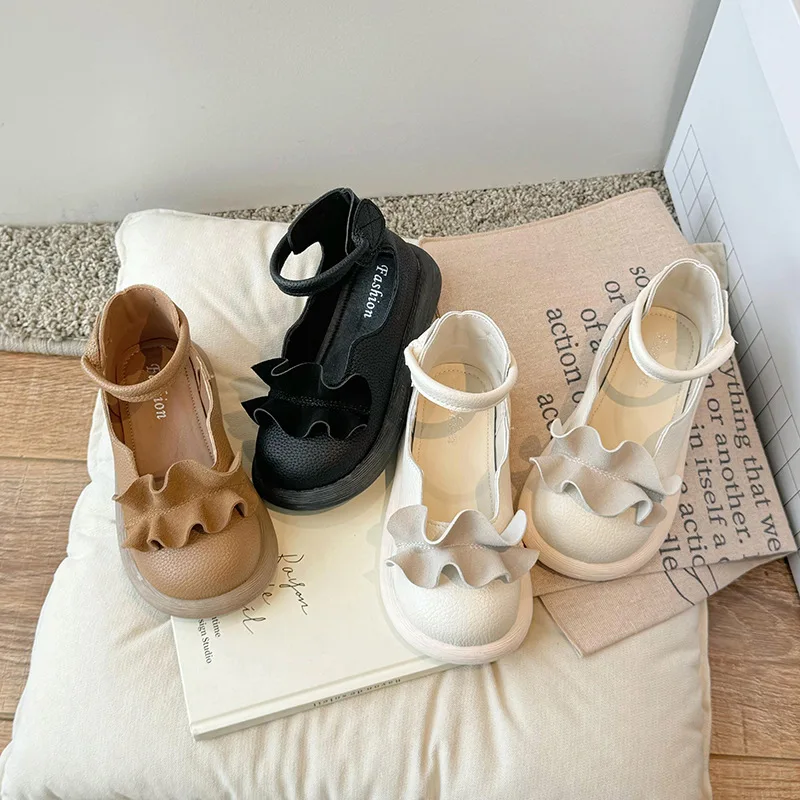 Girls  Curled Mary Jane 2025 Children Leather Shoes Girls Cute Sweet Shoes Toddler Girl Shoes School Performance