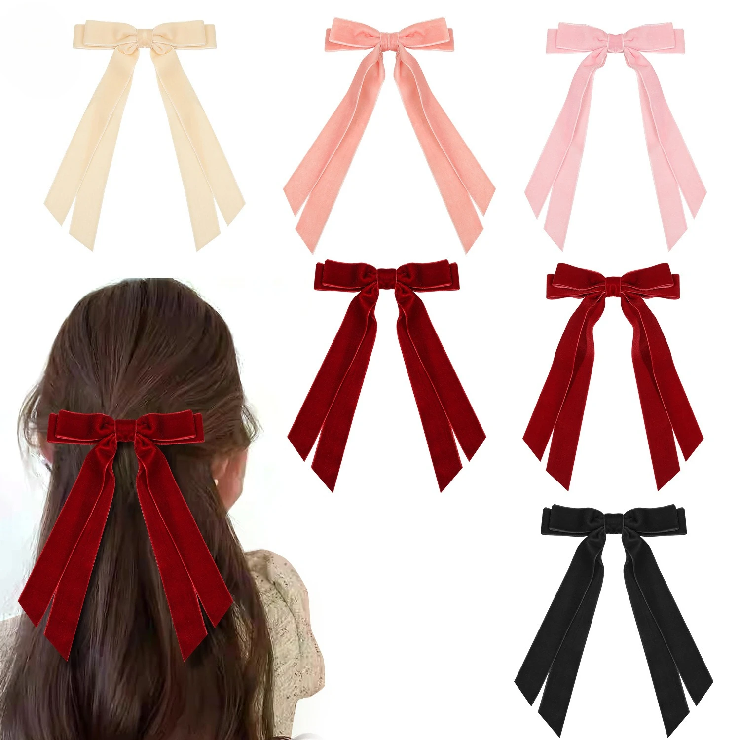 

Solid Color Velvet Bow Duckbill Clip Double Ribbon Hair Clip Sweet Elegant Girls Duckbill Clip Back of Head Accessories Headwear