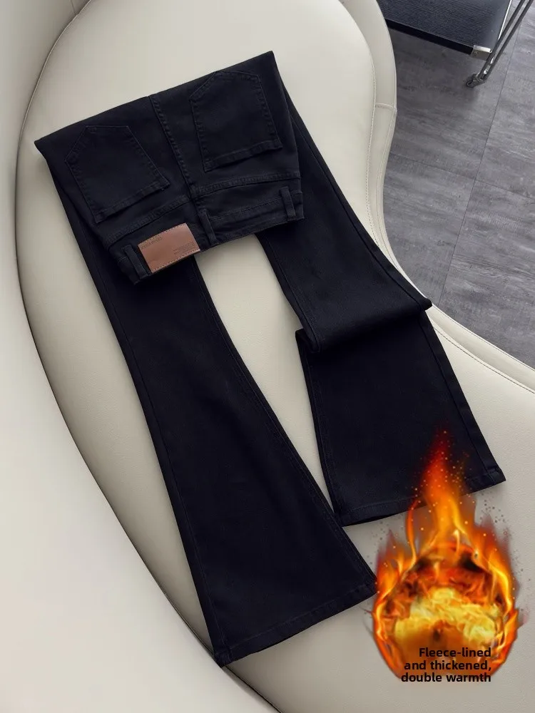 ارتفاع الخصر متوهج الجينز النسائية Fce اصطف Thiened Bootcut الدنيم السراويل الخريف الشتاء حجم كبير التخسيس طماق مرنة