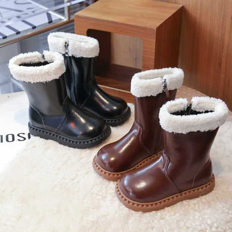 

Детские зимние ботинки, новинка 2022 года, корейская версия, ботинки на плоской подошве для девочек, противоскользящая обувь принцессы в британском стиле для девочек, модные сапоги для девочек