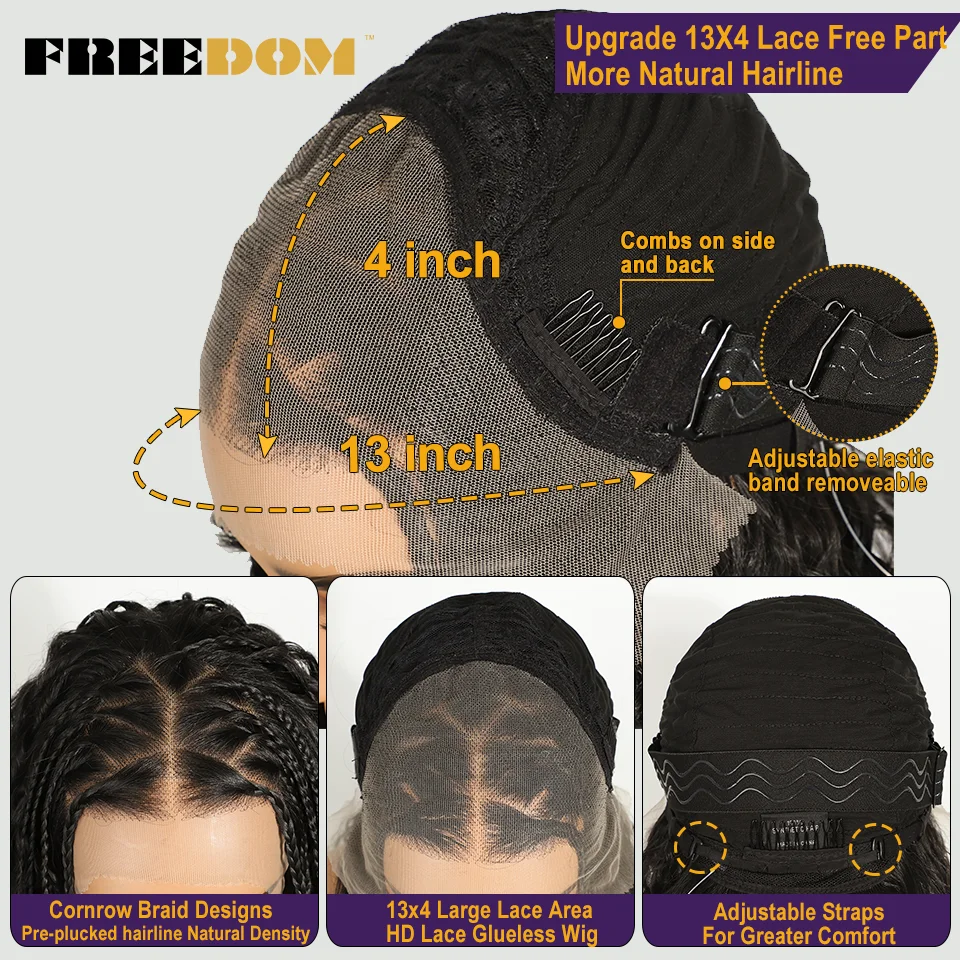 FREEDOM 13X4 Synthetic Braided Lace Front Wigs For Women 32 Inch Ombre Brown Twist Braids Faux Locs Wig Goddess Daily Braids Wig
