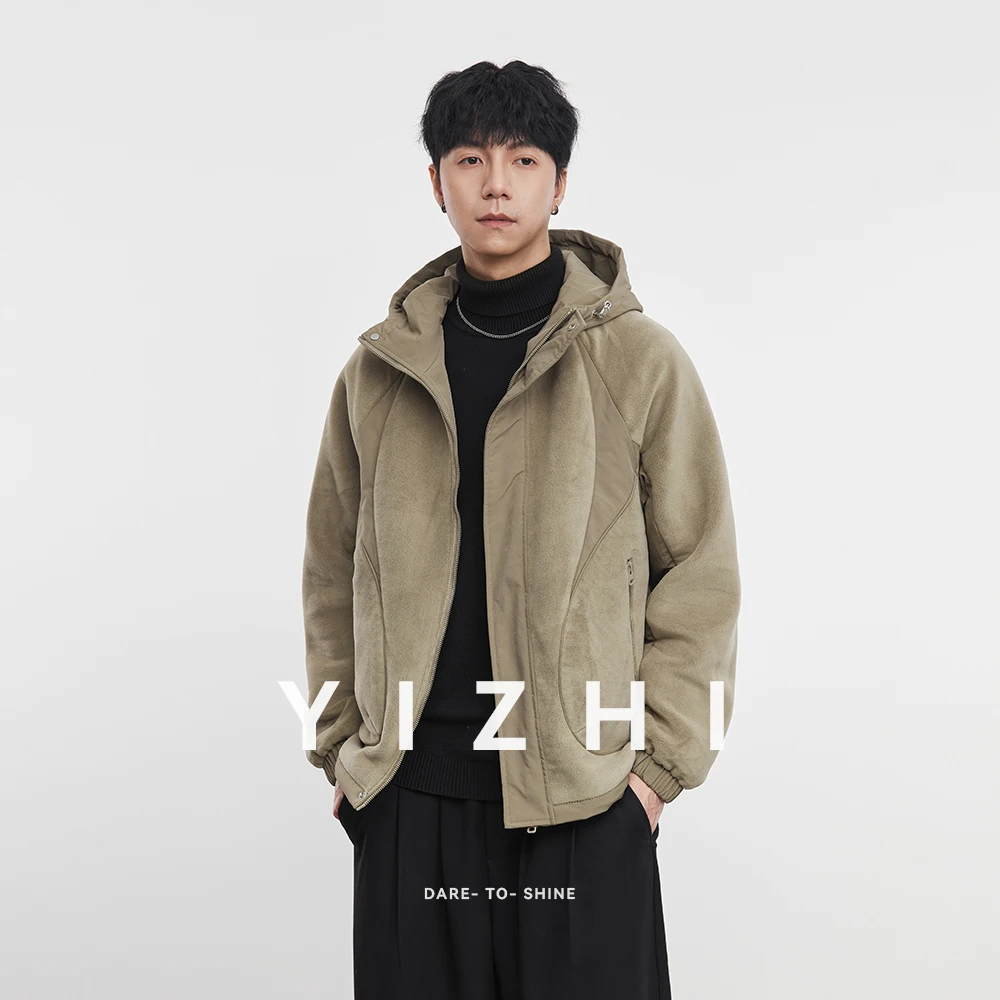 

Fashion Men's Casual Full Zip Hooded Jacket 2025 Autumn Winter New Fleece Outerwear Contrast Panels Soft Long Sleeve Coat Top