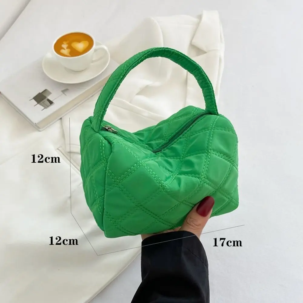 Fashion Polyester Nylon Quilted Tote Bag Black White Orange Green Lightweight Plaid Handbags Warm Down Cotton Padded Women