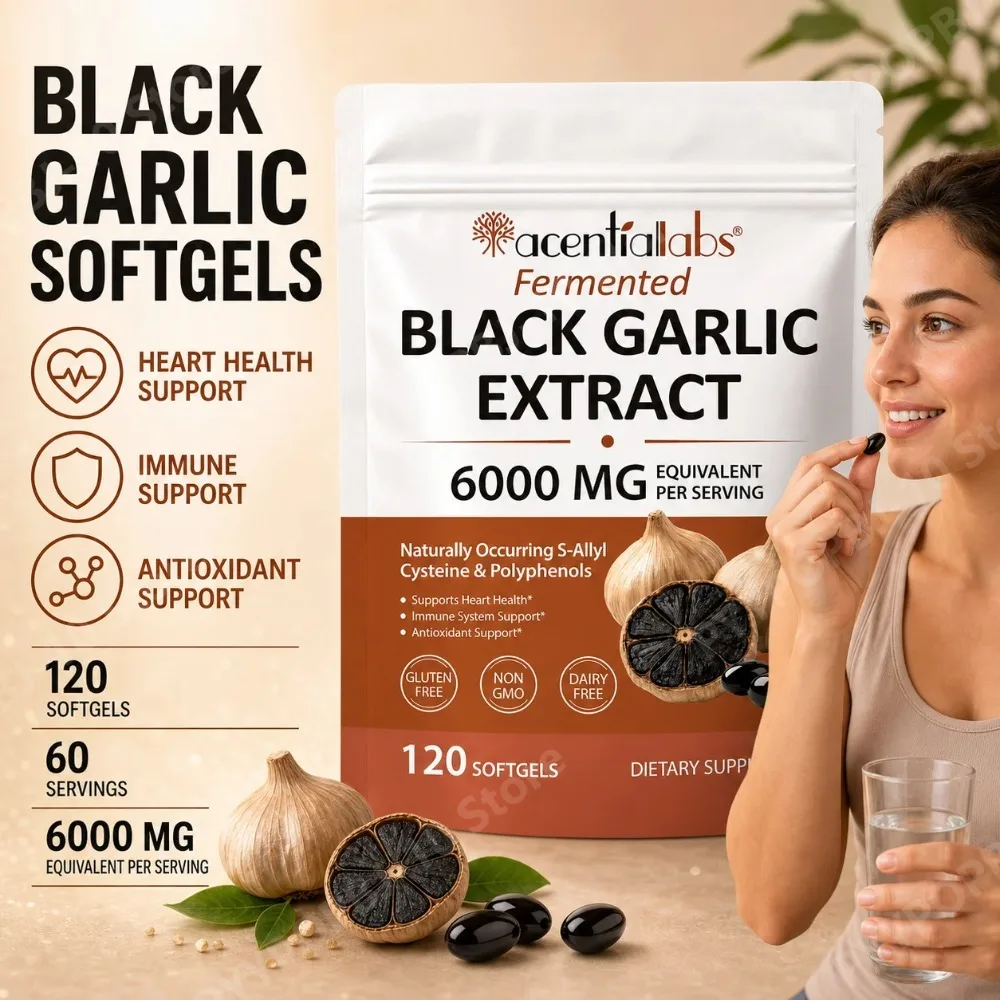 Fermented Black Garlic Softgels 6000mg Odorless S Allyl Cysteine Heart Health Immune Support Antioxidant Non GMO 120 Count