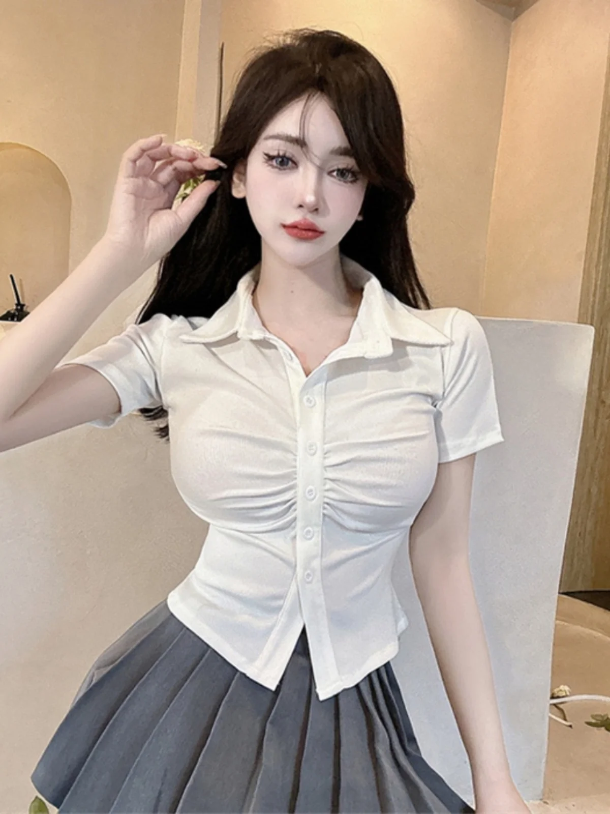 

Милая сексуальная трикотажная футболка облегающего кроя Faionable irt Apparent Chest id Home Network Celebri Весна Осень