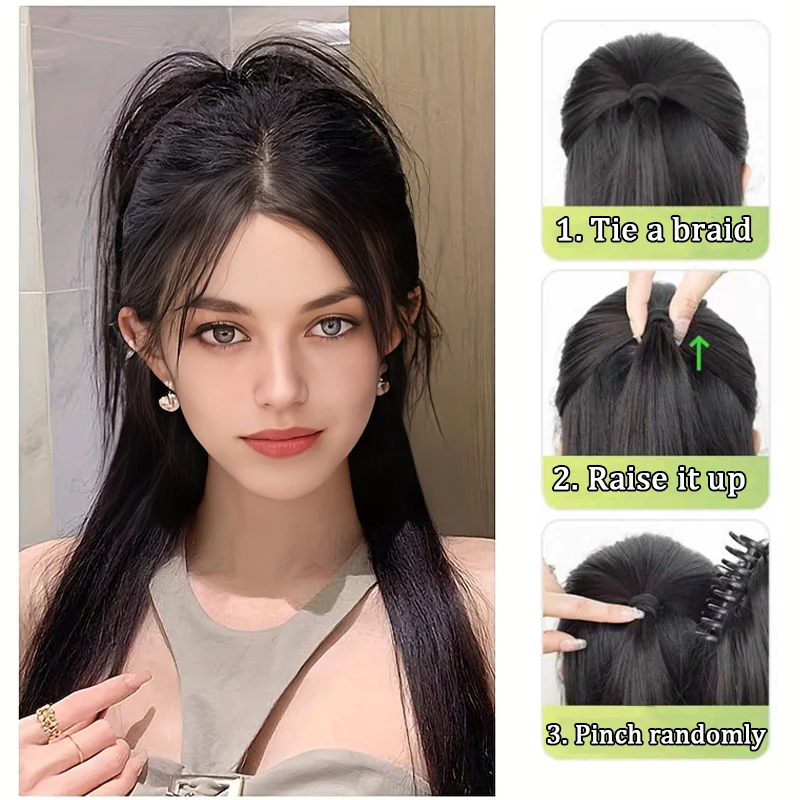 Cool Waterfall Fountain Grip Wig para meninas, rabo de cavalo reto, vitalidade quente peruca sintética, adequado para o uso diário do partido