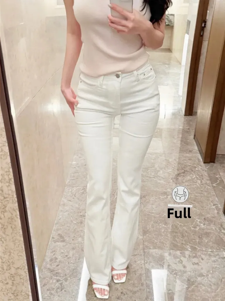 Curvy Wide Leg Jeans High Waist Cotton Stretch Denim Women's Micro Flared White Jeans Bootcut Trousers Summer Fashion Ladies