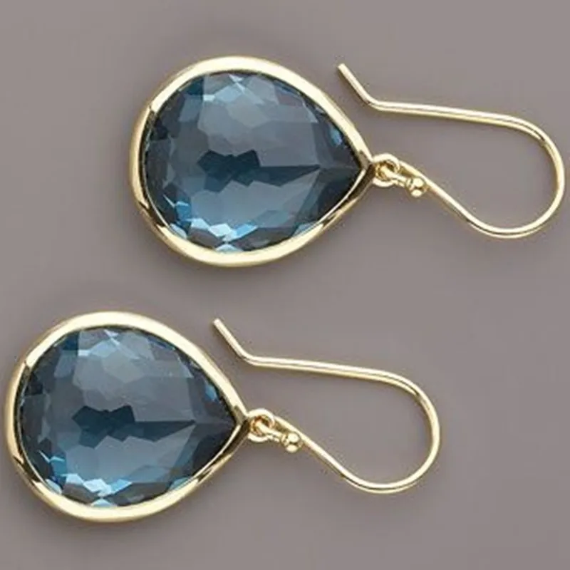 Trendy Water Drop Sea Blue Zircon Stones Earrings Exquisite Gold Color Metal Engagement Wedding Dangle Earrings for Women