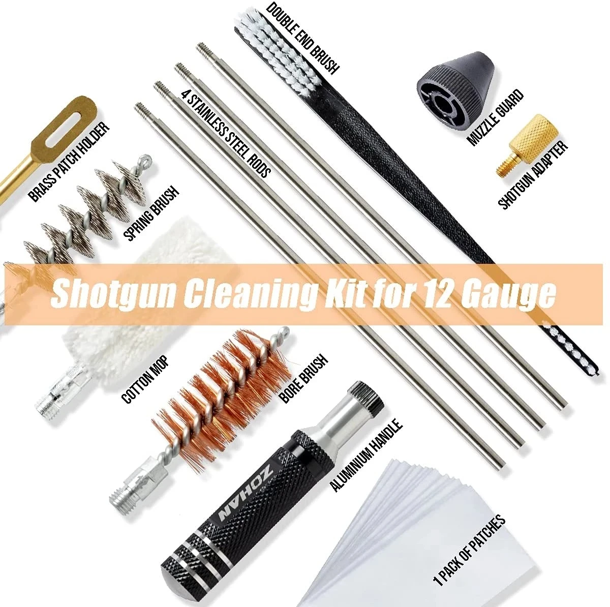 ZOHAN Gun Cleaning Kit for 12 Gauge Shotgun Cleaning Kit Universal Cleaner Supplies with Portable Hunting Gun Cleaning Brush