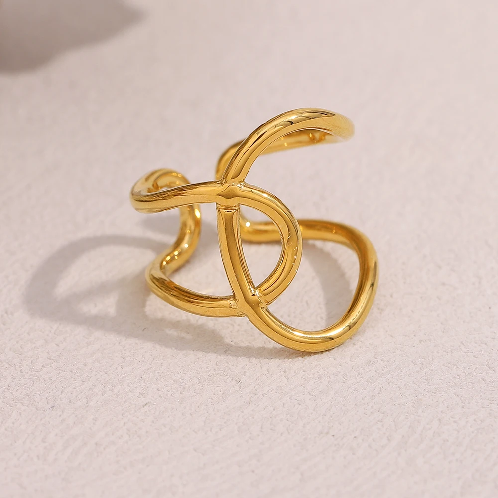 E.B.belle, nuevas líneas exageradas, anillo con apertura de nudo, chapado en PVD, acero inoxidable 316L, joyería sencilla para mujer