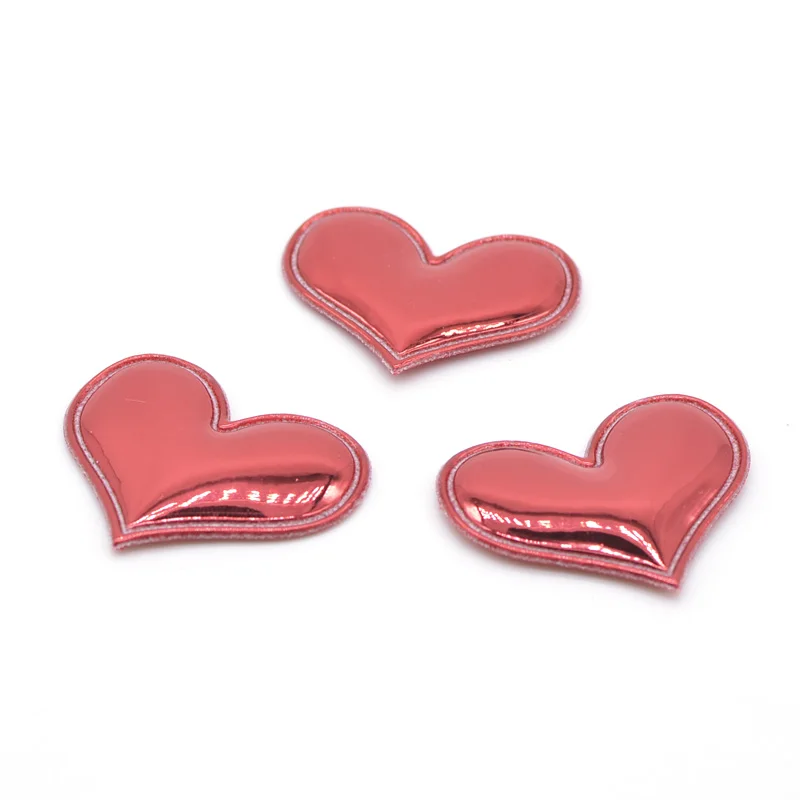 40Pcs/lot 40*30mm Shiny PU Heart Shape Padded Felt Appliques for Decor DIY Headband Giftbox Cake Topper Hair Accessories