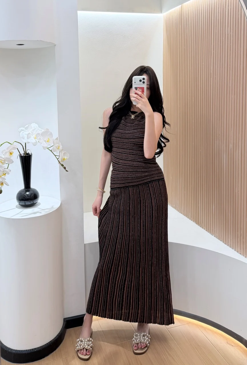 Dwuczęściowa suknia wieczorowa damska w paski z cekinami, elegancka, formalna, odpowiednia na codzienne kolacje, specjalne okazje, odzież damska.