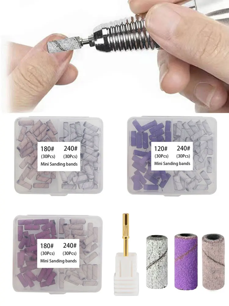 60Pc 3.1mm Mini Nail Sanding Bands With Metal Shaft Set Nail Gel Remove Tools Kit Cutter Dril Bit Mini Sand Bands Nail Drill Bit
