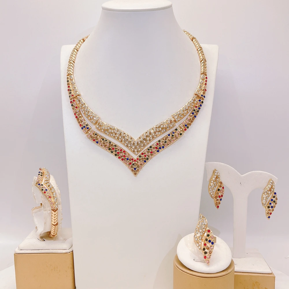 

Изысканный кулон, женский комплект ювелирных изделий, ожерелье для банкета, серьги, кольцо, браслет, комплект ювелирных изделий