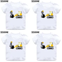 Excavator Car Print Cartoon Boys Clothes 1 2 3 4 5 6 7 8 9 Years Happy Birthday Number Kids T shirt Funny Baby Girls T-Shirts