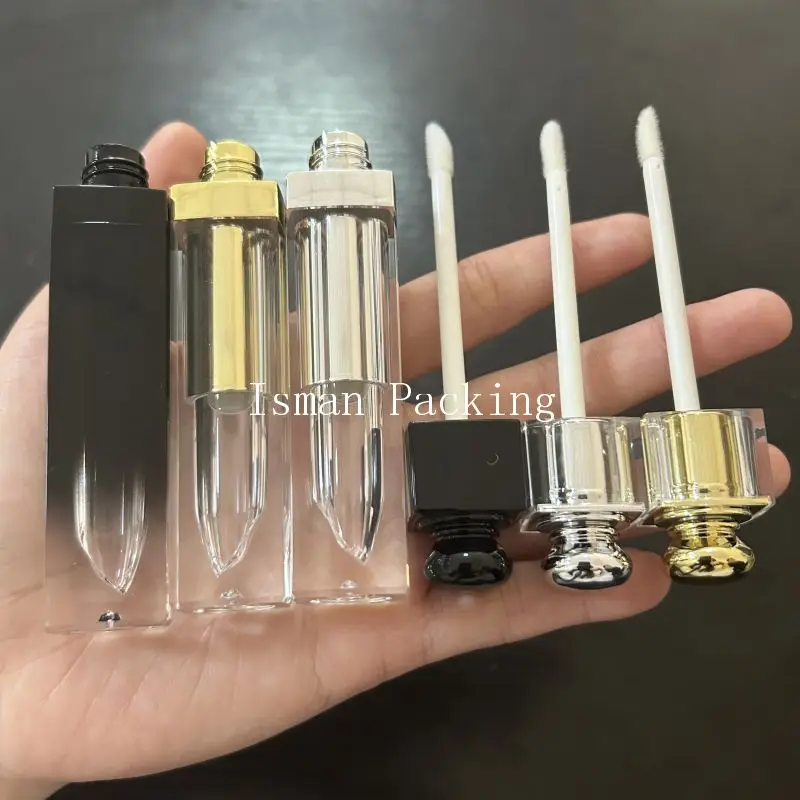 50Pcs Square sliver gold gradient black top lipgloss makeup cosmetic packaging  luxury empty lip gloss containers tube 5ml