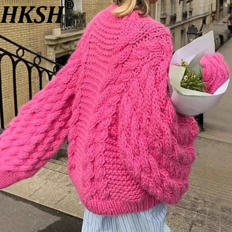 

HKSH 2025 Autumn Winter New Women's Sweater O-neck Pullover Solid Color Versatile Fashion Elegant Casual Ins Knitted Top HK14202