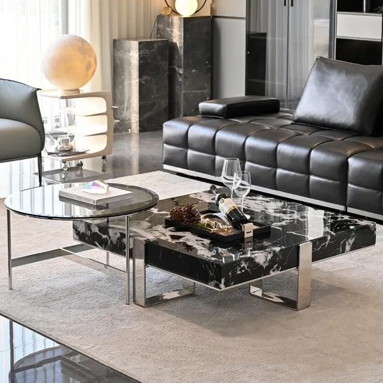 Foshan Manufacturer High Quality Steel Living Room Furniture Sets Modern Luxury Coffee Table With Marble Top
