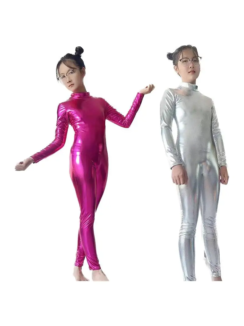 Halloween Gold Stamping Glue Suit Headless Full Body Stage Performance Costume Children's Tight-Fitting Outfit Exposing Head view 5