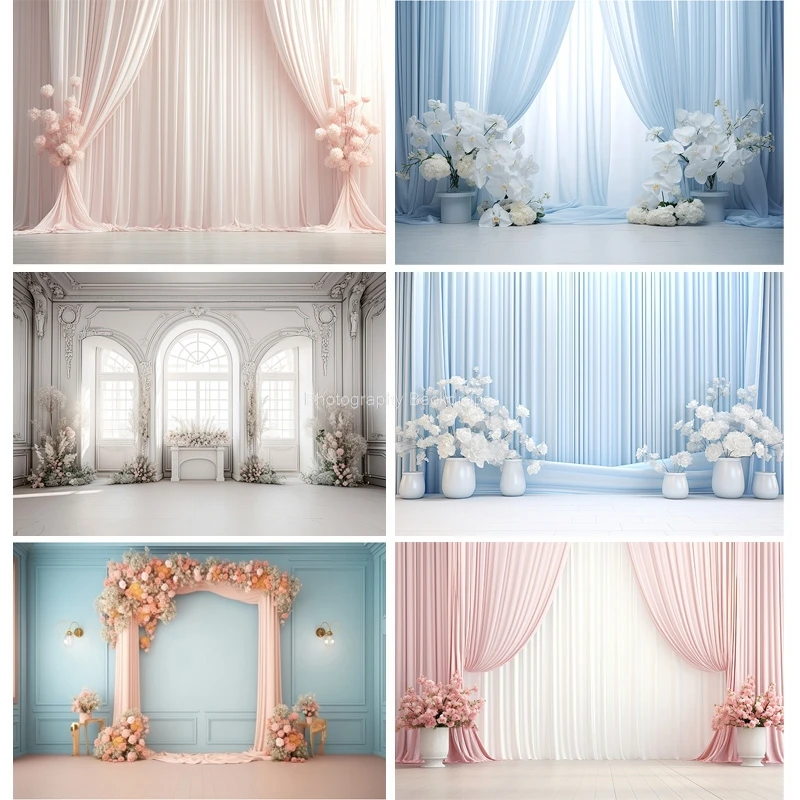 

Fantasy Wedding Stage Photography Backdrops Flower Arch Background Banner Interior Curtain Decorated Photo Studio Props SG-09