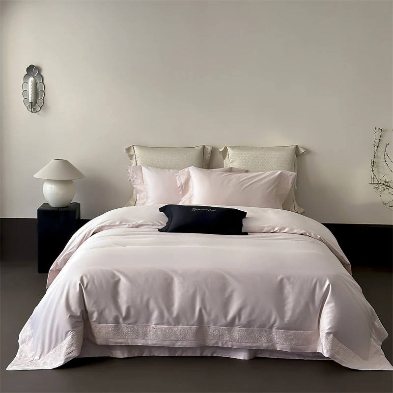 1000TC Egyptian Cotton Floral Embroidery Wide Side Design Luxury Bedding Set Duvet Cover Bed Sheet/Fitted Sheet Pillowcases 4Pcs