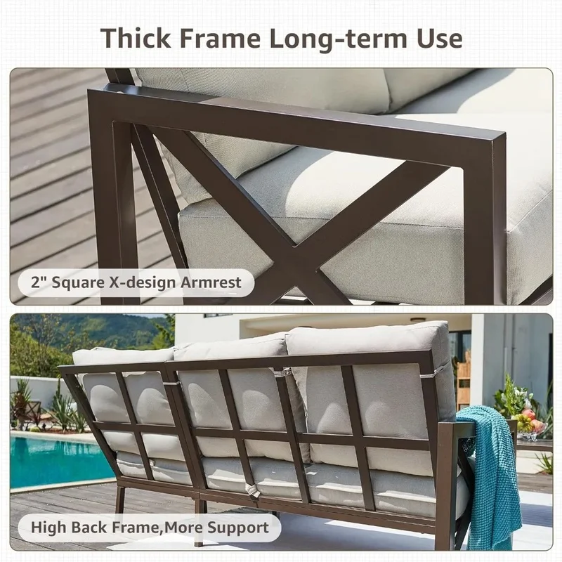 6-Piece L-Shape Metal Outdoor Sectional Patio Furniture Set for Garden Conversations