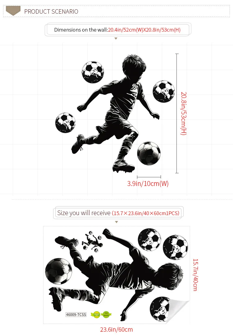Football Boy Vinyl Child Wall Stickers For Kids Room Decor Wall Decor Adhesive Wallpaper Furniture Sticker Bedroom Accessories