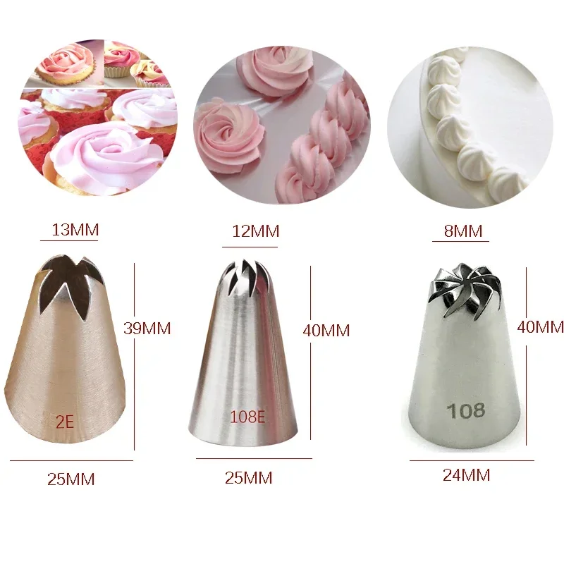 # 108E/#108/# 2E Thép Không Gỉ Kem Trang Trí Vòi Phun Dụng Cụ Nướng Bánh Ống Dạng Ống Dẫn Cupcake Bánh Ngọt Tráng Miệng trang Trí Bánh Vòi Phun