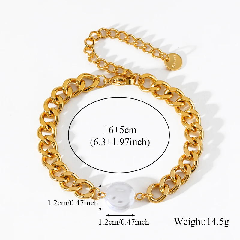 EILIECK 316L Edelstahl Statement Flache Perlenkette Armband für Damen Charm Goldfarbene Kette Schmuck Bijoux Schmuckset – Detail 7
