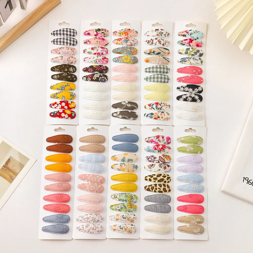 10pc/lot Cute Floral Printed Baby Snap Hair Drop Clips Lace Embroidered Hair Clips Hairpins Cotton Dot  Spot BB Barrette Girls