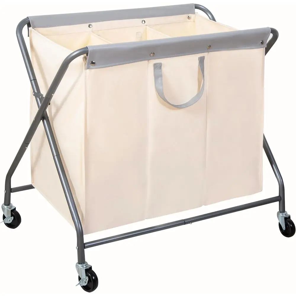 

3-Section Rolling Laundry Hamper, 160L Collapsible Basket with Wheels and Removable Bag for Easy Storage and Sorting