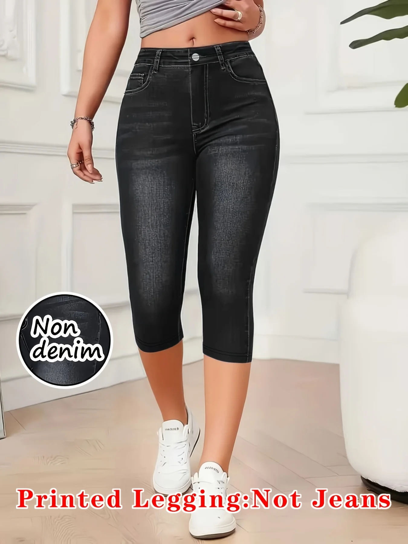 [Printed Leggings - Not Denim Fabric]Printed Leggings - Not Made of Denim Fabric, These Stylish Printed Capris Are Not Jeans, Pe