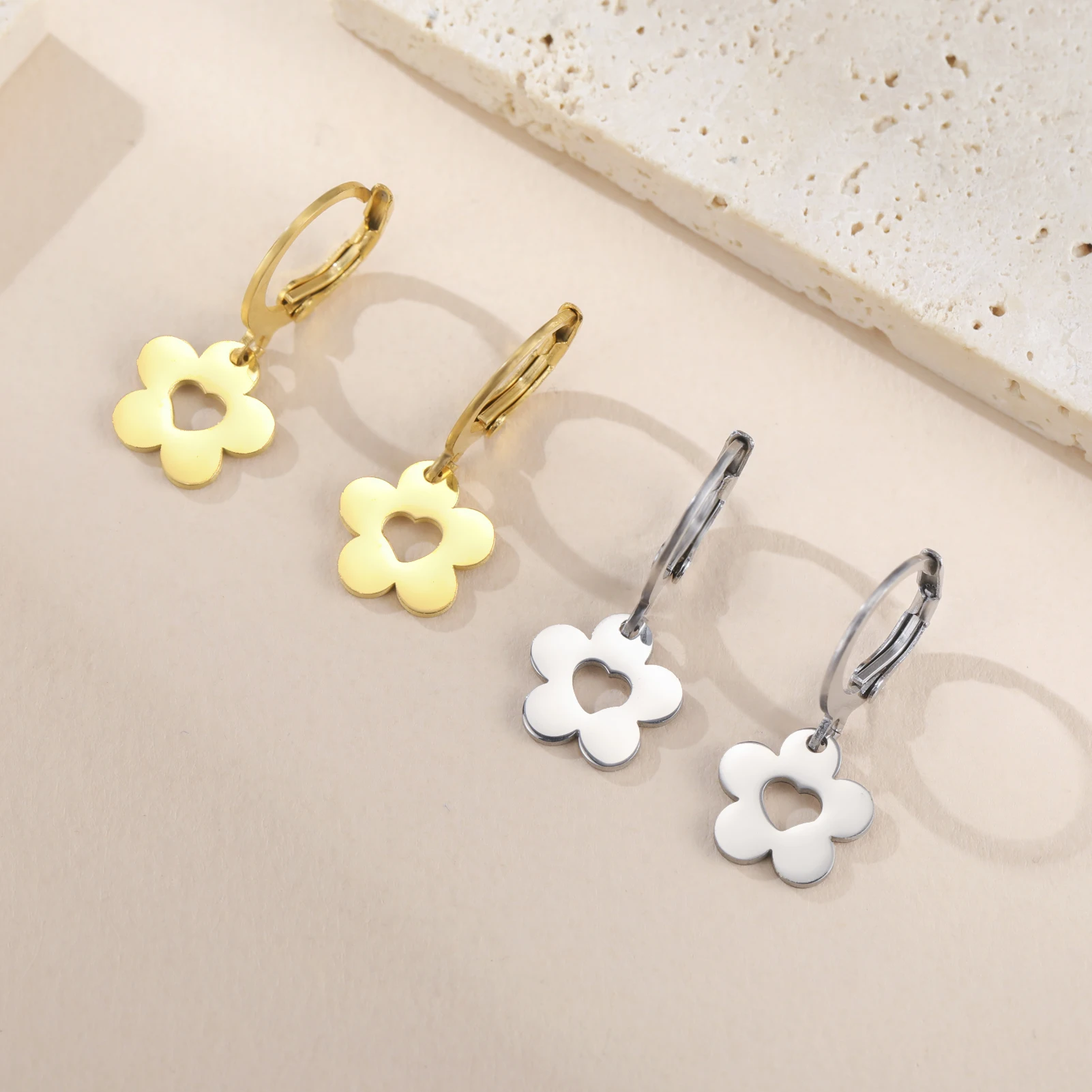 Simple Love Flower Pendant Women's Earrings Stainless Steel Flower Earrings Trendy Party Jewelry Gifts