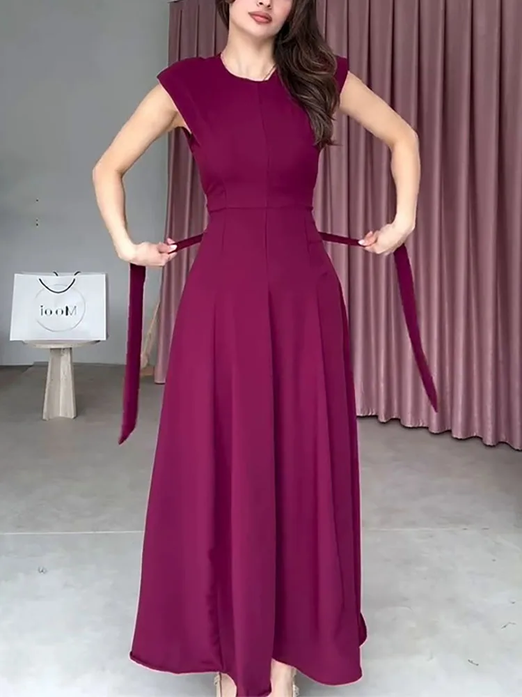 ربيع جديد جولة الرقبة بلا أكمام الدانتيل يصل فستان كاجوال مزاجه النمط الأساسي الكلاسيكي بلون تنورة ألف خط #4