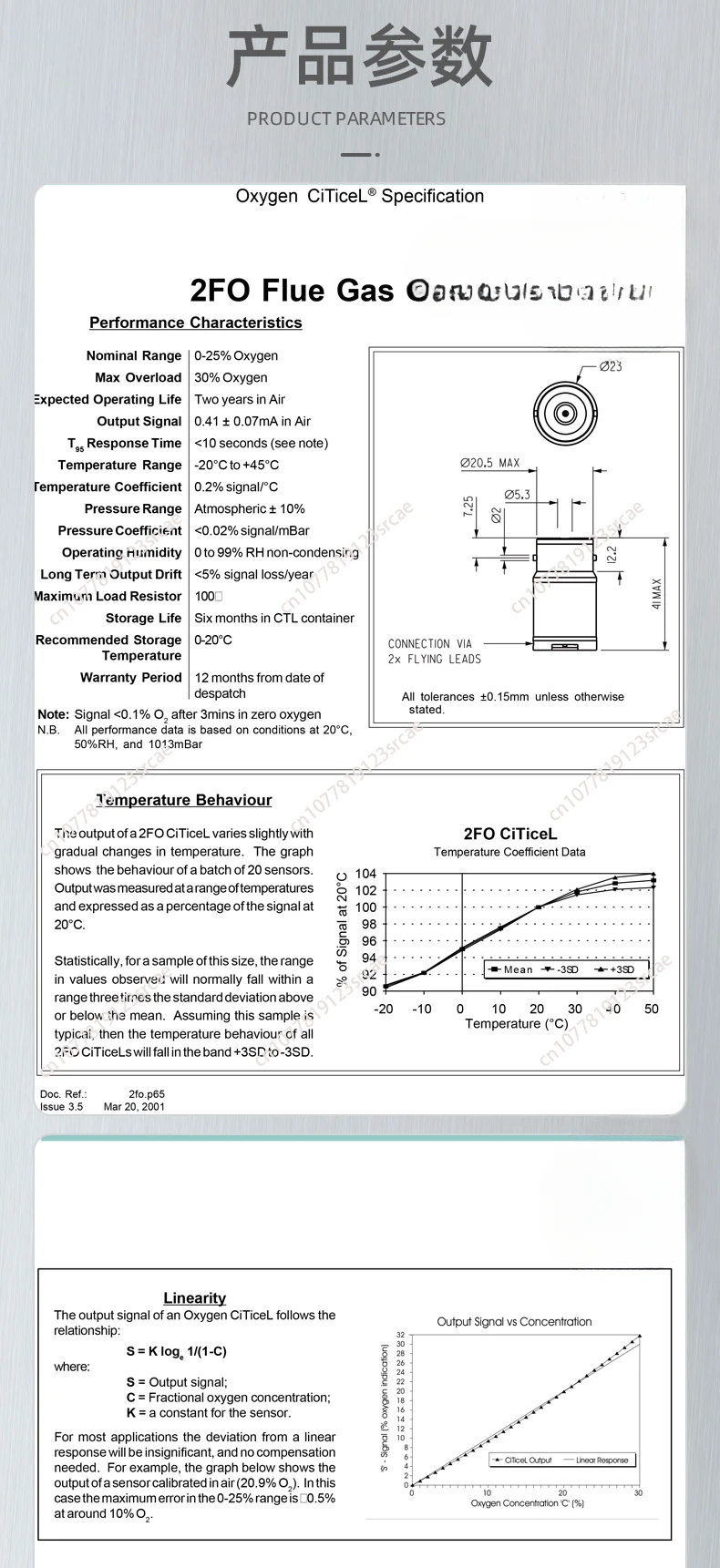 Untuk AA625-180 Sensor oksigen Teknologi Kota Sensor O2 2FO 2F0 Sensor oksigen CITICEL