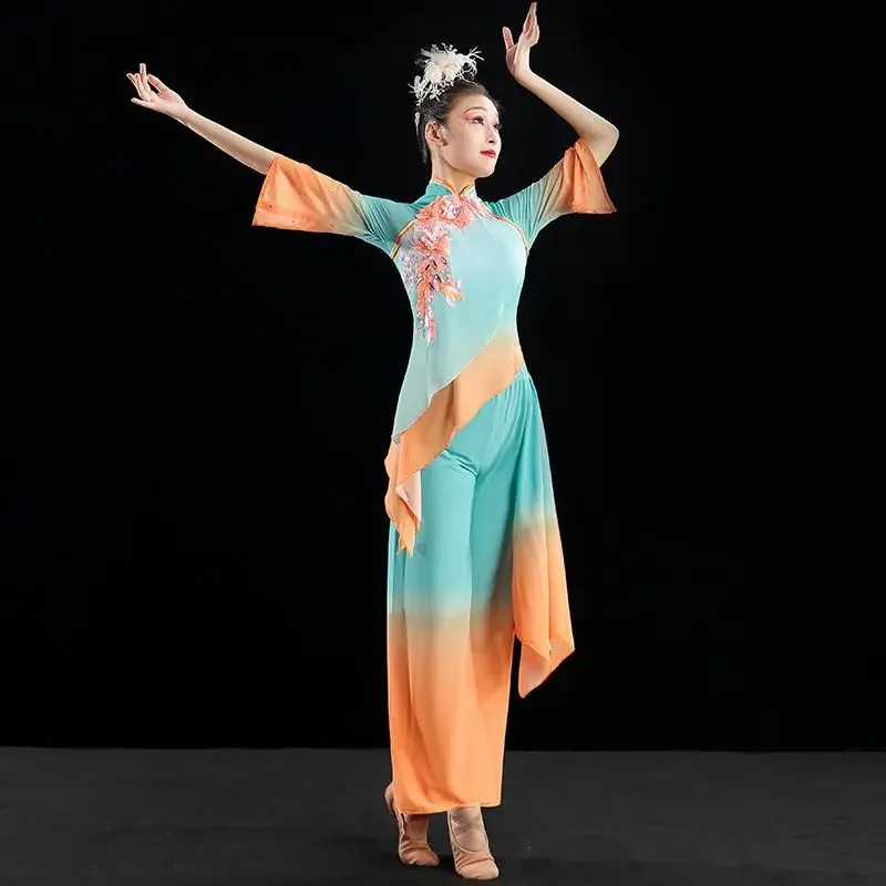 Traditionelle chinesische Yangko Volkstanz Kostüm nationale Taille Trommel Anzug Erwachsenen elegante Fan Tanz Performance Übungs kleidung