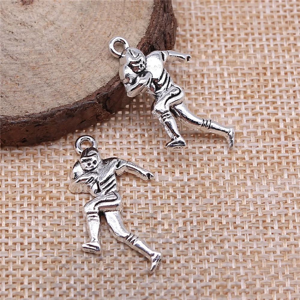 20pcs 30x15mm Football Players Charms Antique Silver Color Pendant Charms Jewelry Findings For DIY Jewelry Making