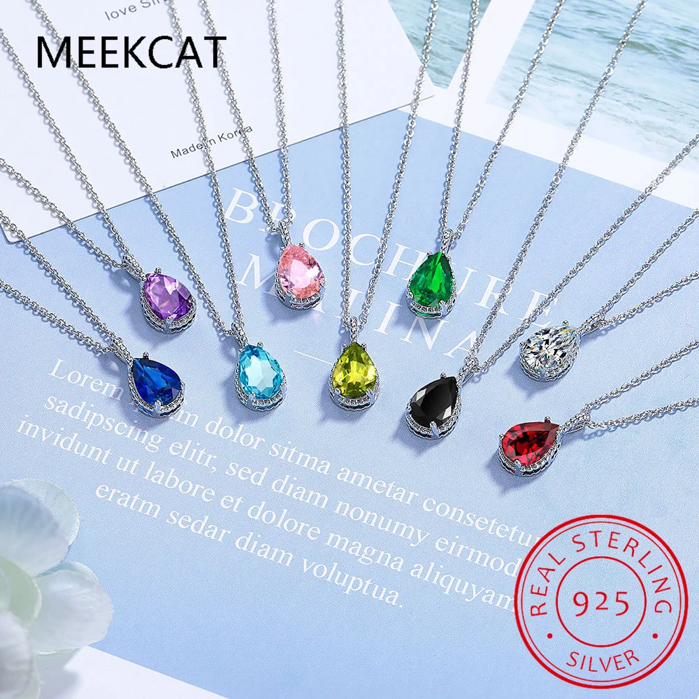 Collar con colgante de gota de agua de plata de ley 925 con peridoto, amatista, granate y topacio azul de 2.22 ct, joyería de piedras preciosas coloridas para niña