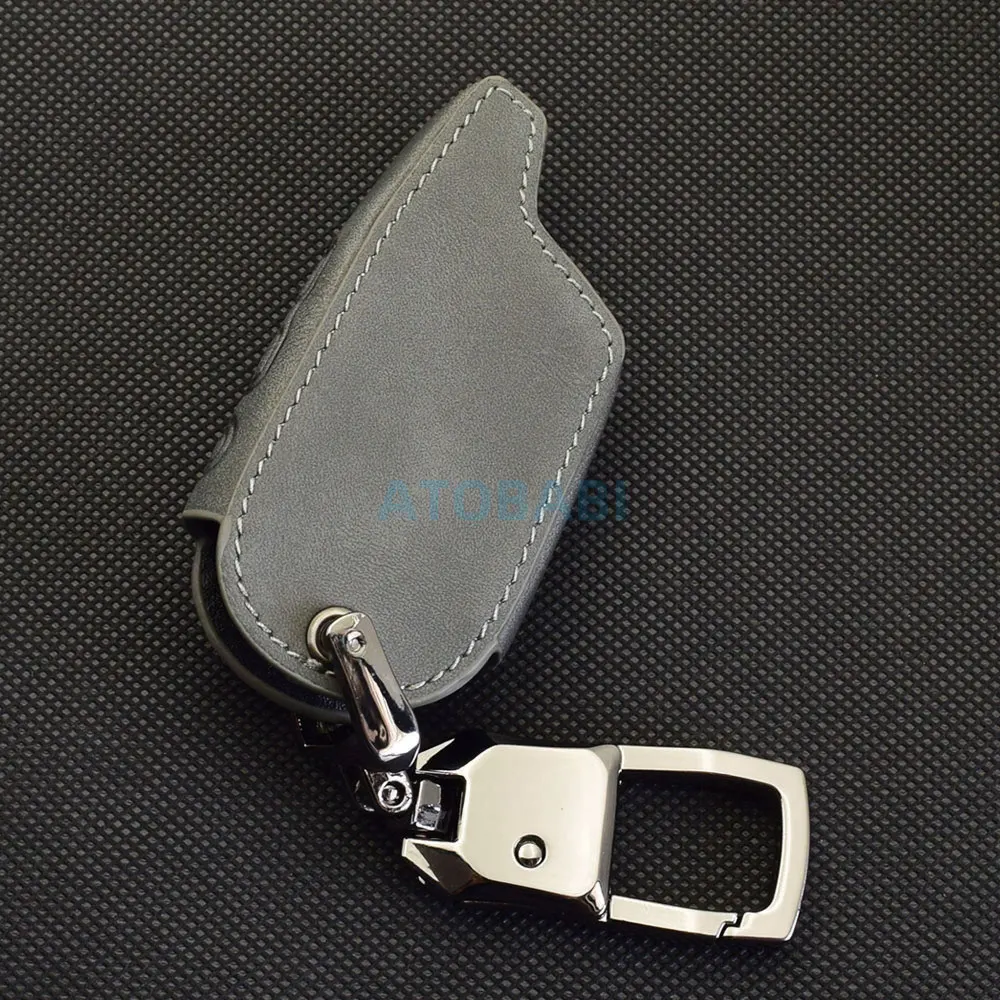 Graue Leder-Autoschlüsselhülle für Pandora DXL 3000 3170 3250 3290 3500 3700 Russland Zwei-Wege-Auto-Alarmsystem LCD-Fernbedienungs-Fob-Hülle – Detail 6