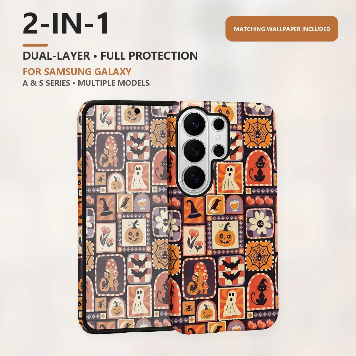 Halloween Halloween Patchwork Pattern 2-in-1 Dual-Layer Phone Case for Samsung Galaxy S26 S25 S24 A56 A17 A16 A15