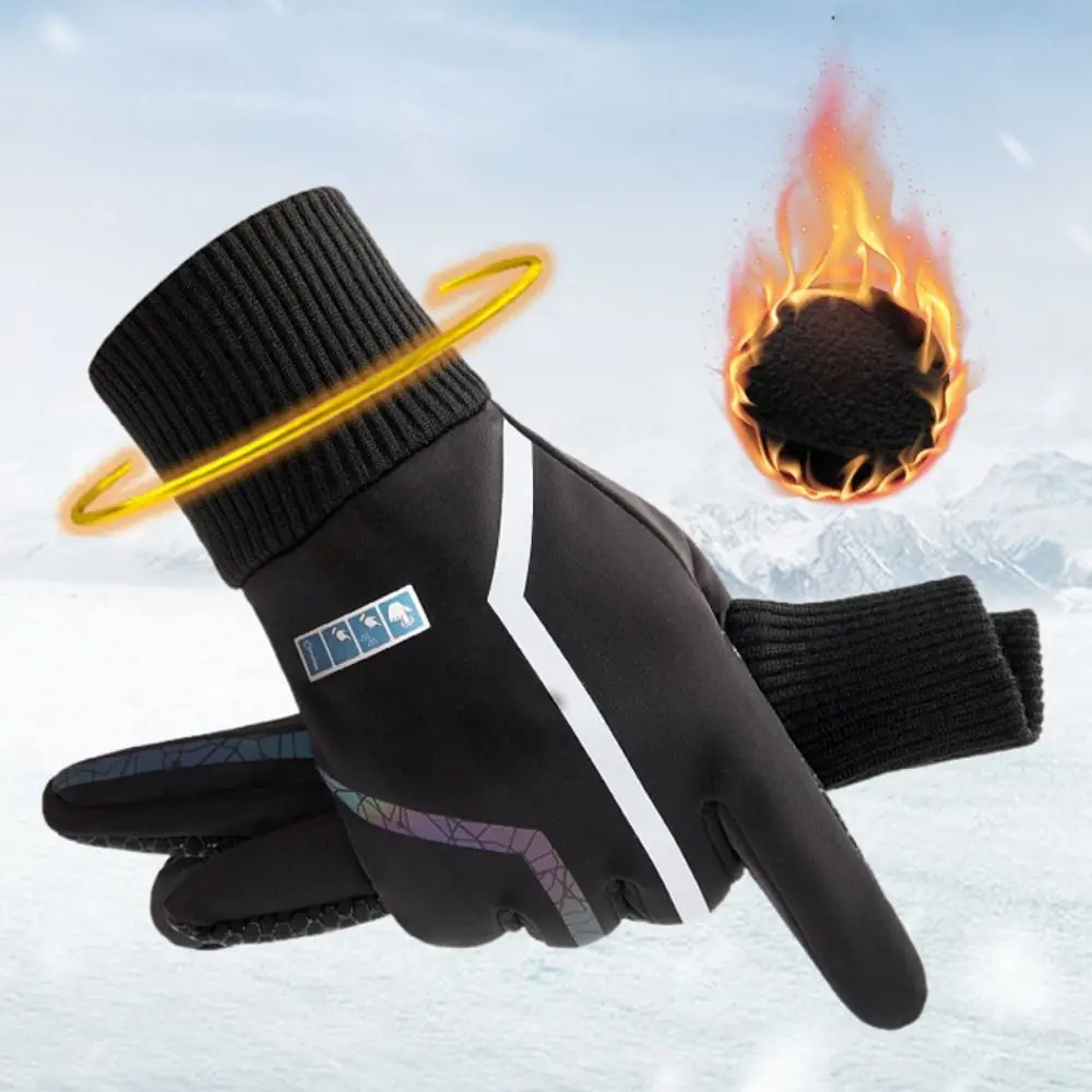 Fashion Windproof Plush Gloves Winter Warm Waterproof Snow Gloves Touch Screen Thickened Snowboard Ski Gloves