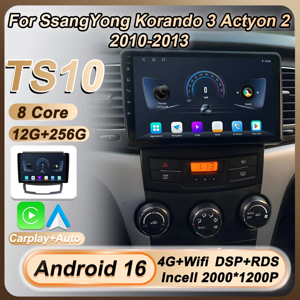 

Wireless Carplay Auto For SsangYong Korando 3 Actyon 2 2010 - 2013 Stereo Head Unit Android 16 Car Radio Autoradio 8 Core GPS BT