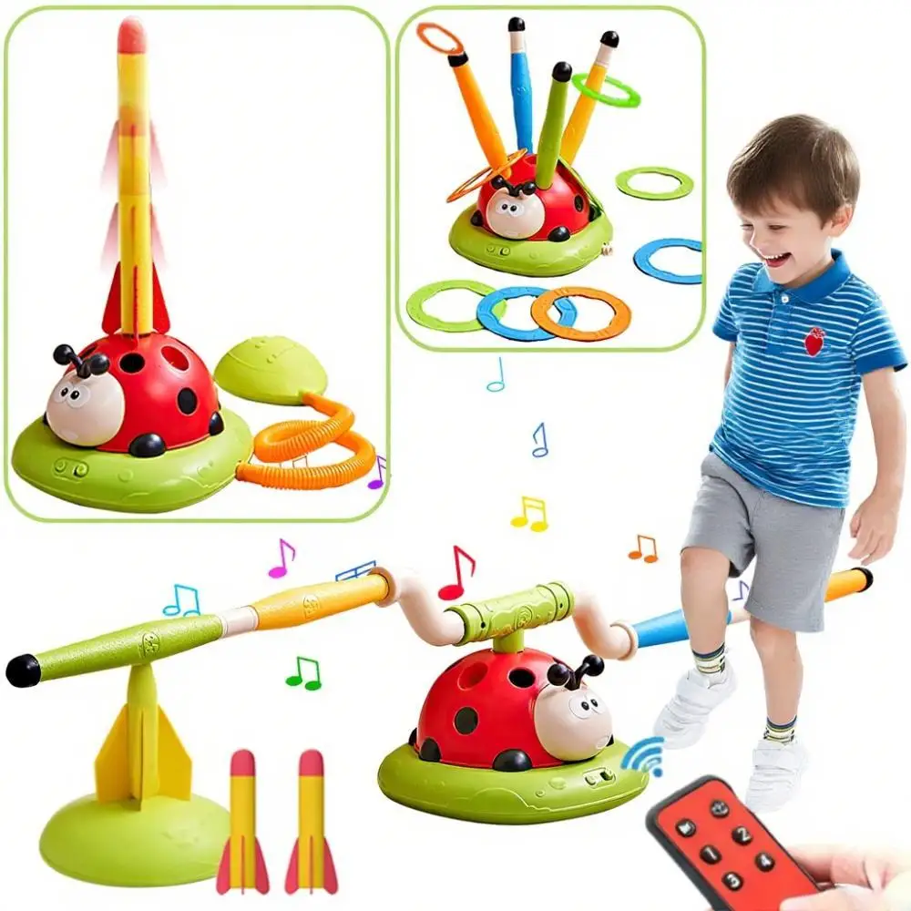 مجموعة ألعاب الكريسماس الخارجية 3 في 1 من Ladybug: قاذفة الصواريخ، القفز الموسيقي، رمي الدائري - هدية مثالية للأطفال من عمر 3 إلى 8 سنوات فما فوق (عيد الميلاد وأعياد الميلاد)