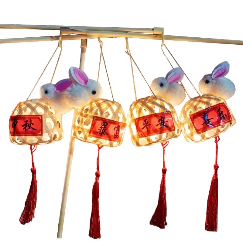 10 Pcs Handheld Lanterns Battery Powered Led Rabbit Lantern Mid-Autumn Festival Supplies