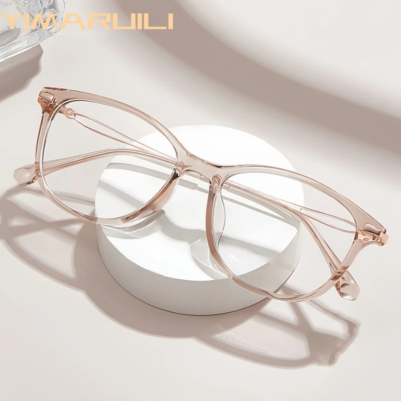 YIMARUILI Retro Oval Exquisite Women's Eyeglasses Frame Ultra Light Fashion TR90 Alloy Temperament High End Trendy Glasses JF809