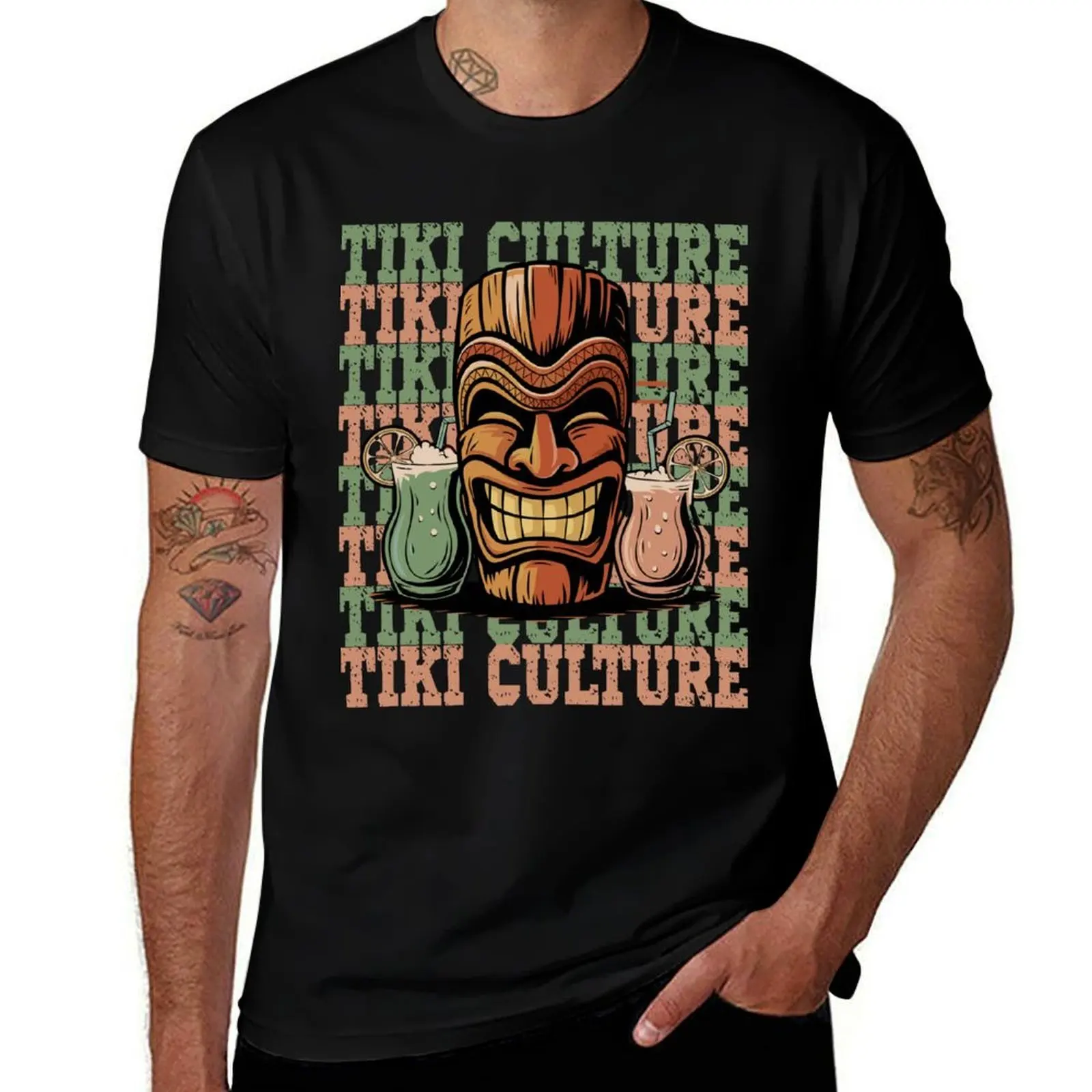 

Tiki Culture Vibrant Island Vibes with Exotic Cocktails T-Shirt luxury designer tees Funny t-shirt men workout shirt