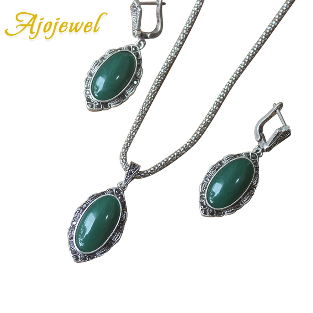 Ajojewel Luxury Woman Necklace And Earrings Set For Jewelry Four Color Stones Available Retro Accessories Vintage Gift Items