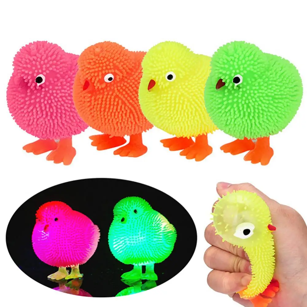 Flashing LED Cute Chickens Squidgy Puffer Ball Squeeze Stress Relieve Kids Toy